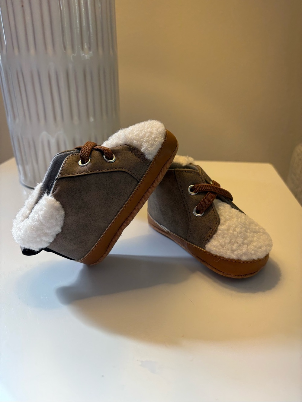 Target Brown and White Sherpa-Lined Baby Walker Shoes